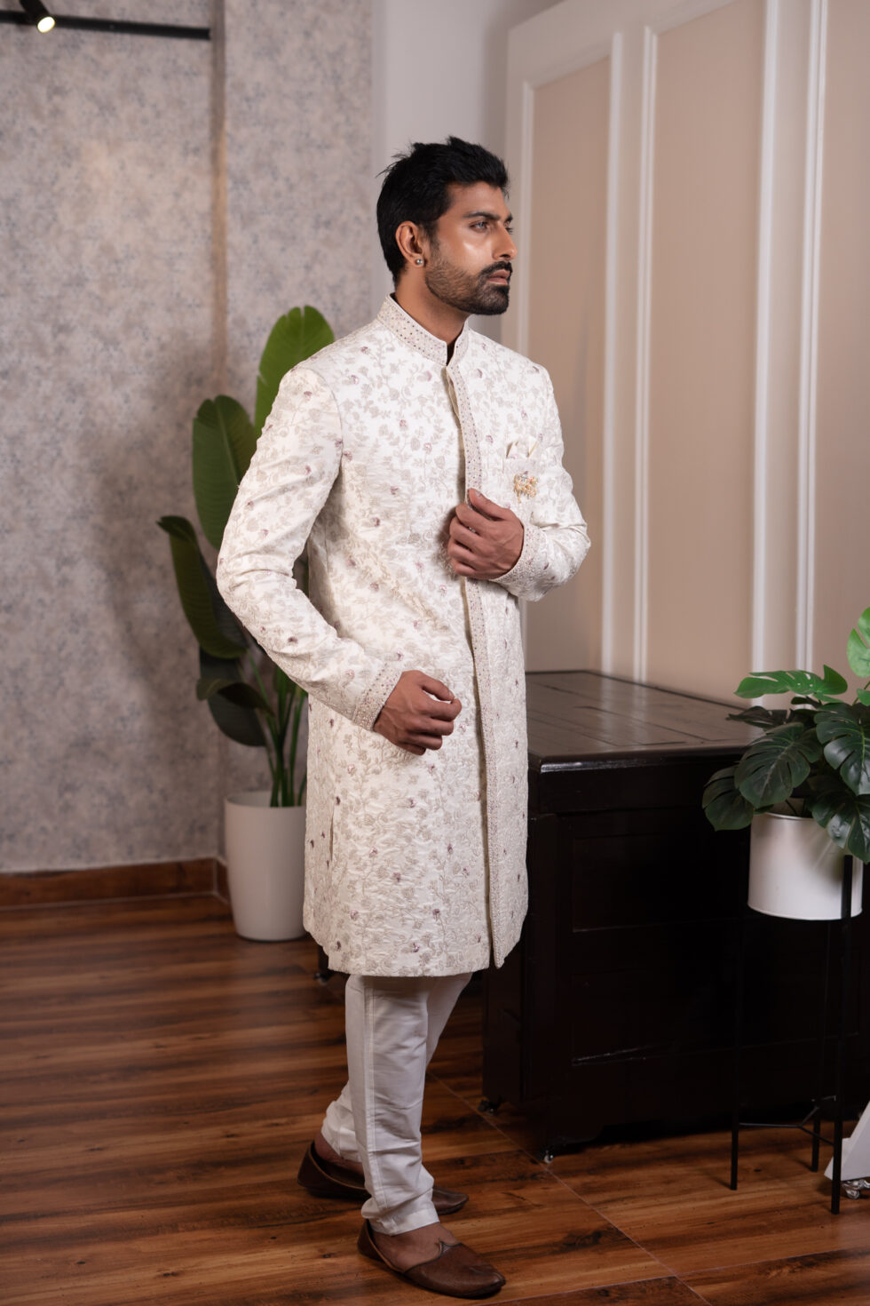 cream sherwani