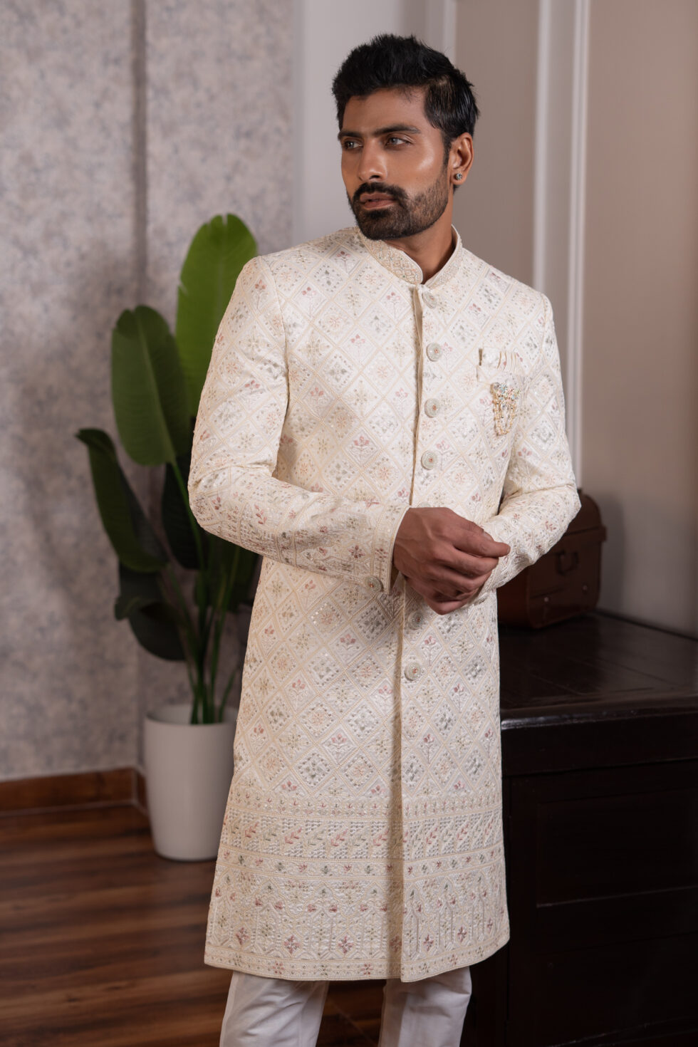 cream sherwani