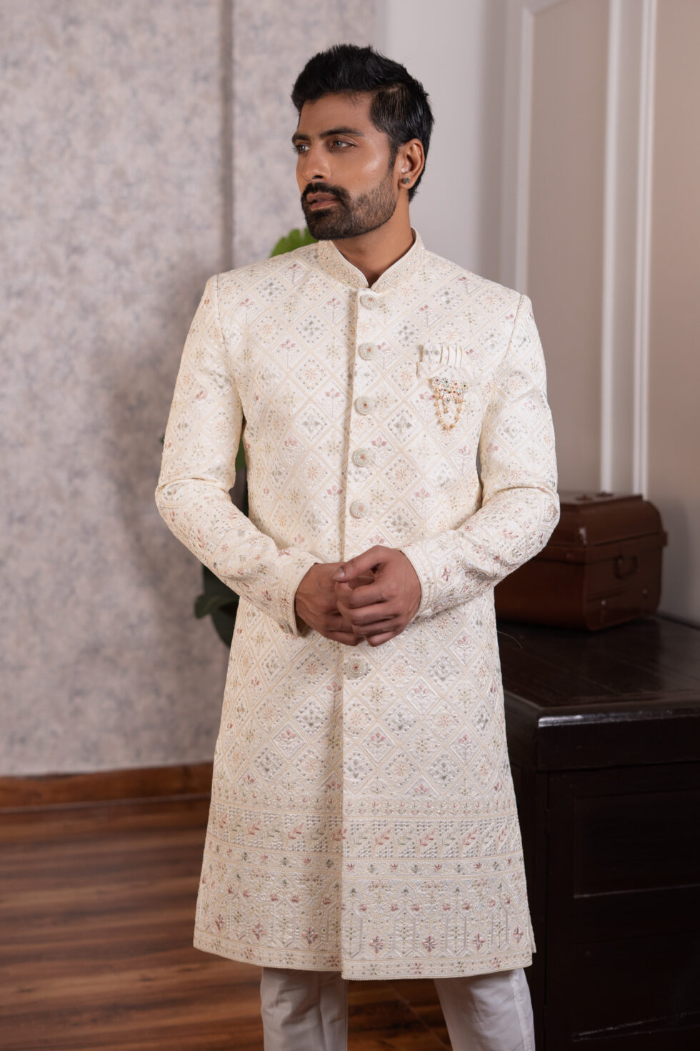 cream sherwani