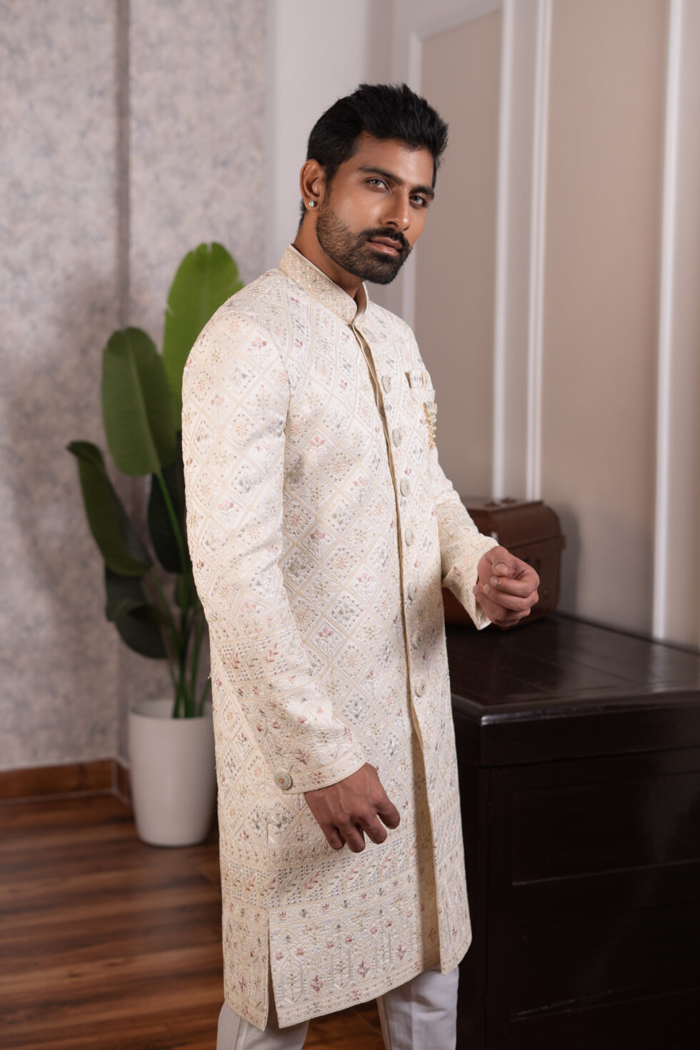 cream sherwani