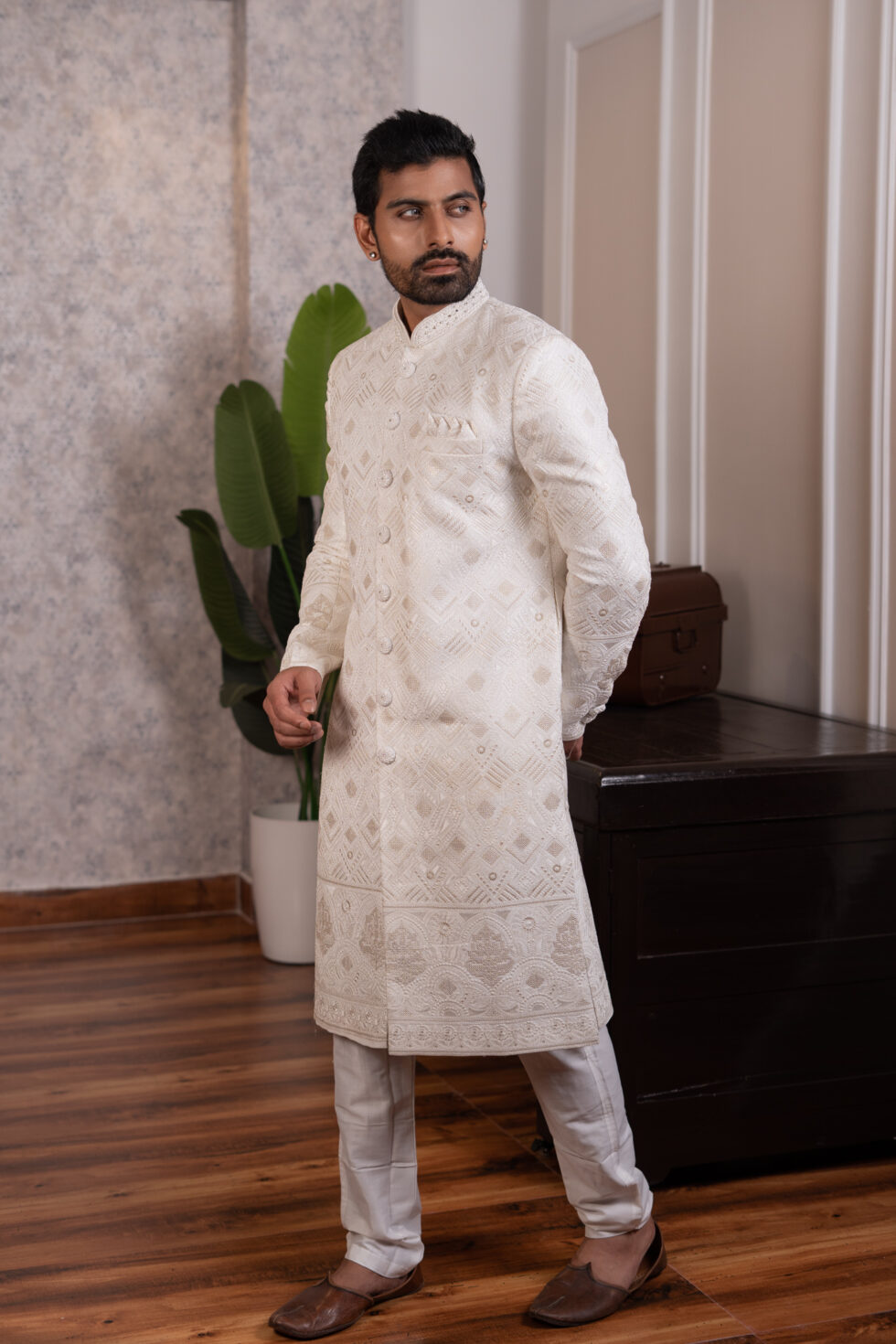 cream sherwani