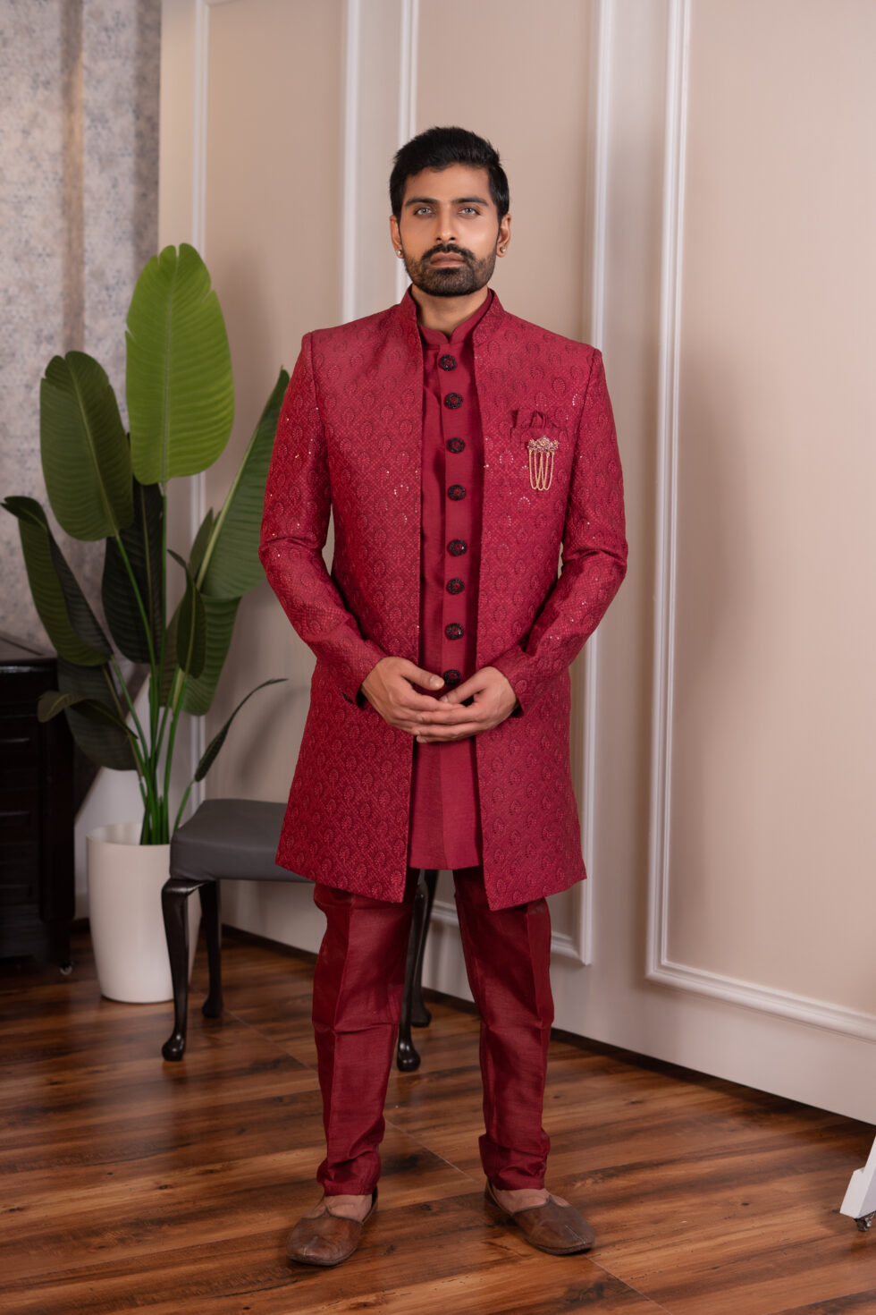 wine sherwani