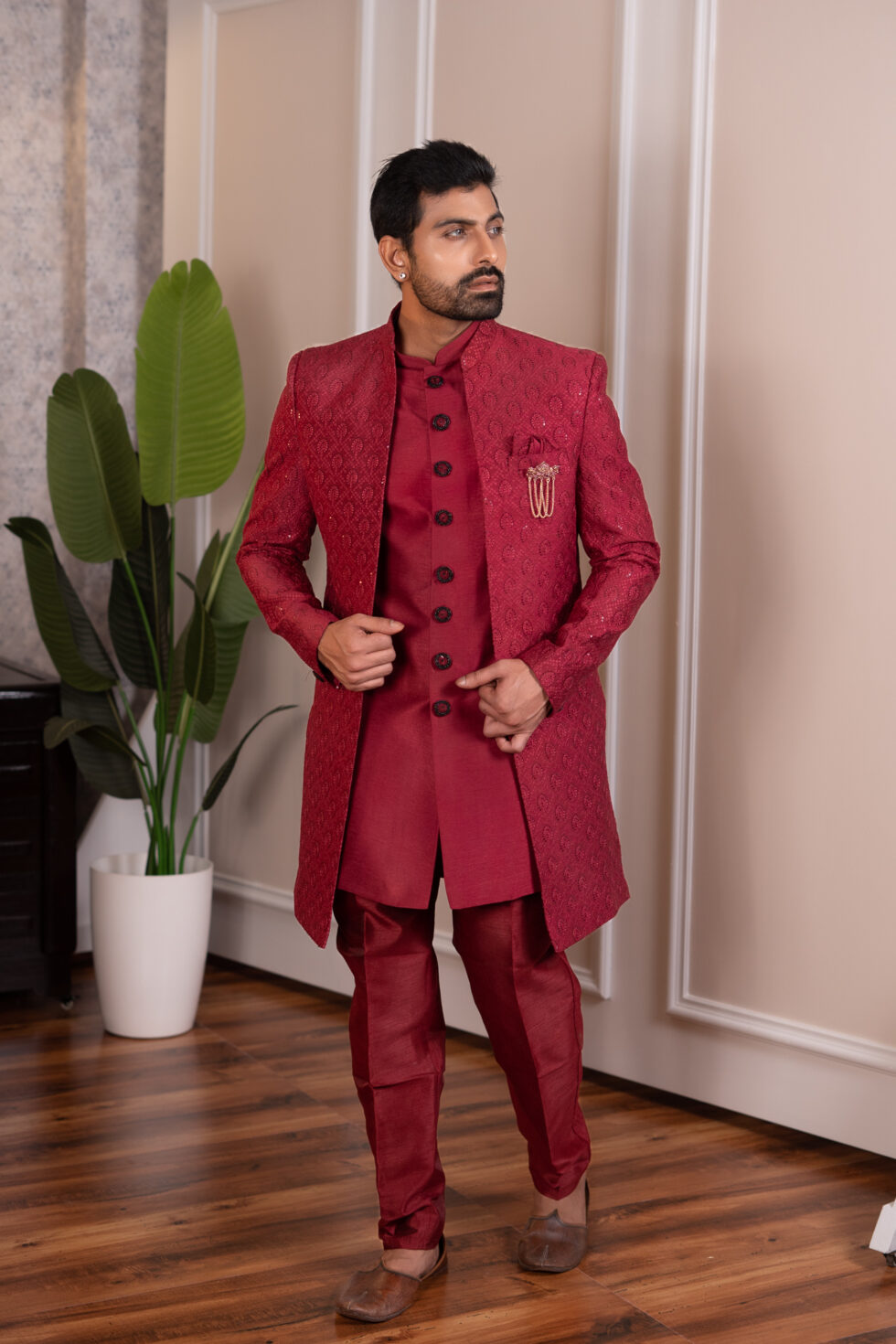 wine sherwani