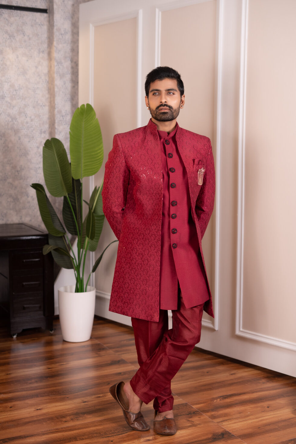 wine sherwani