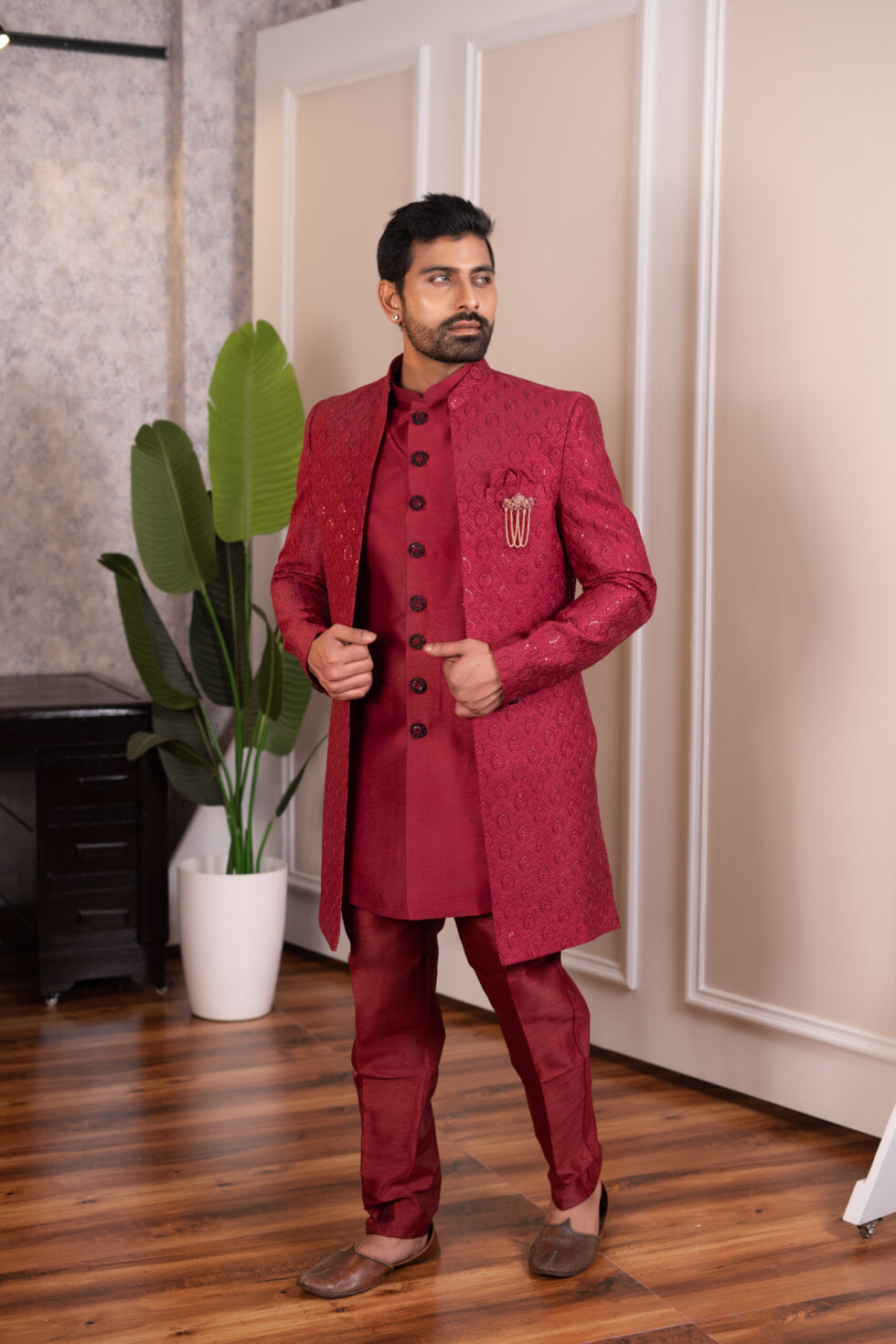 wine sherwani