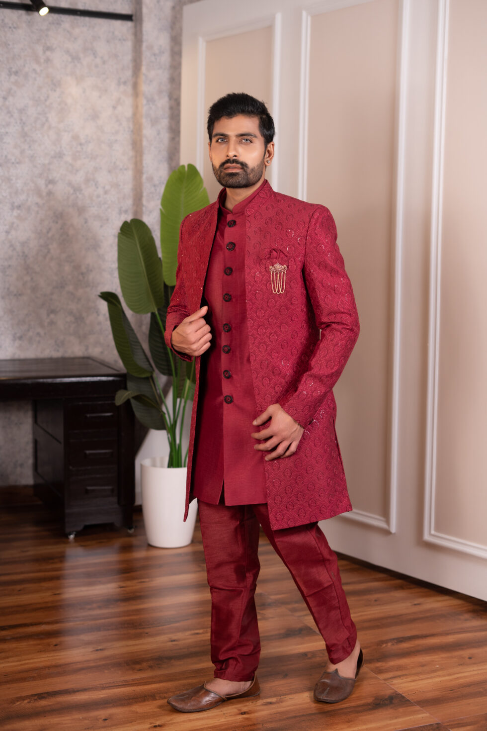 wine sherwani