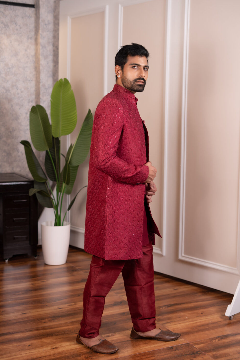wine sherwani