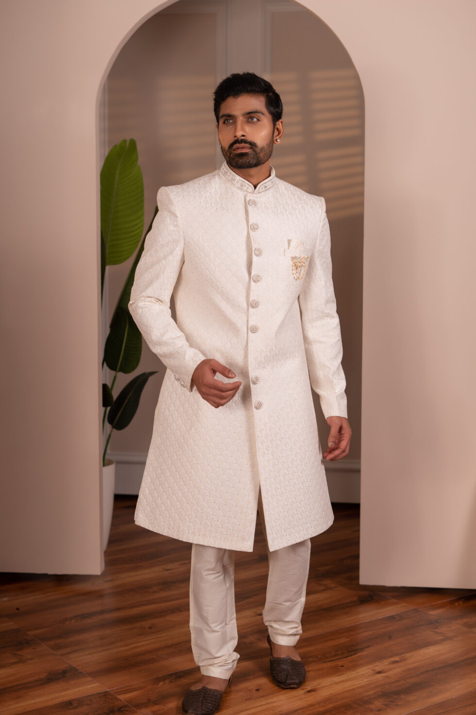 cream sherwani
