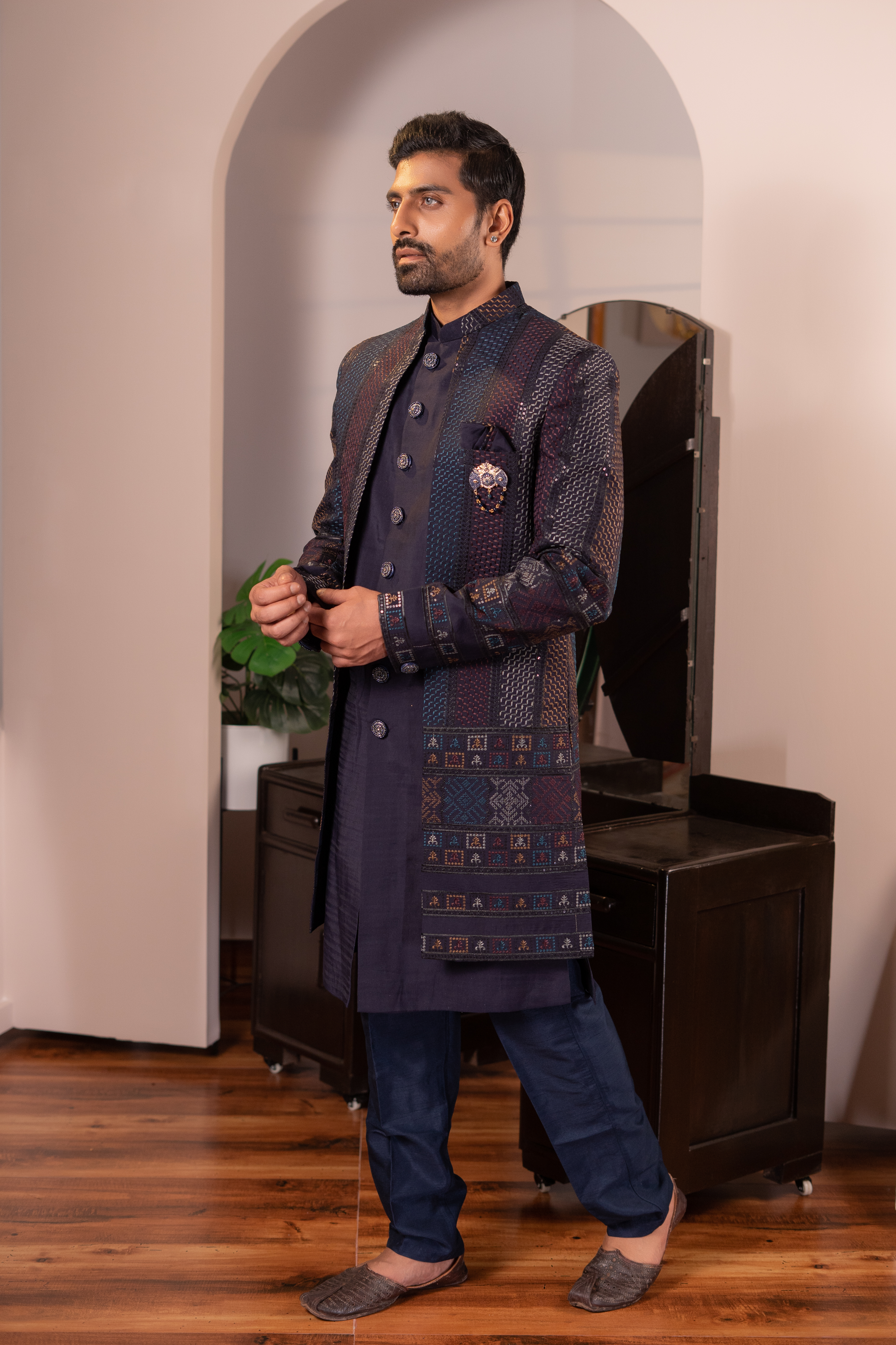 navy blue sherwani