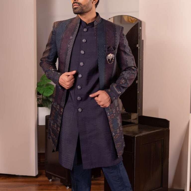 navy blue sherwani
