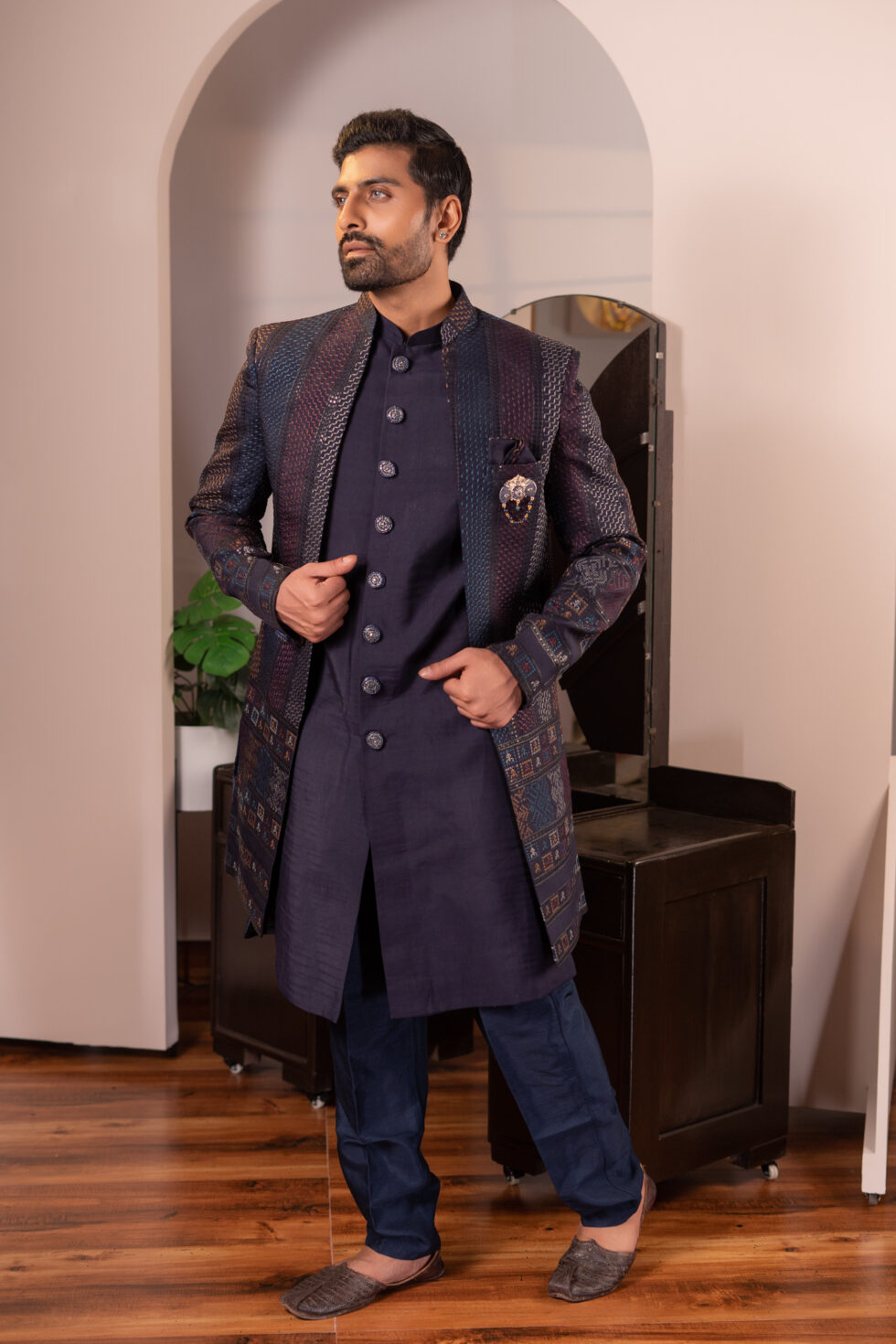 navy blue sherwani