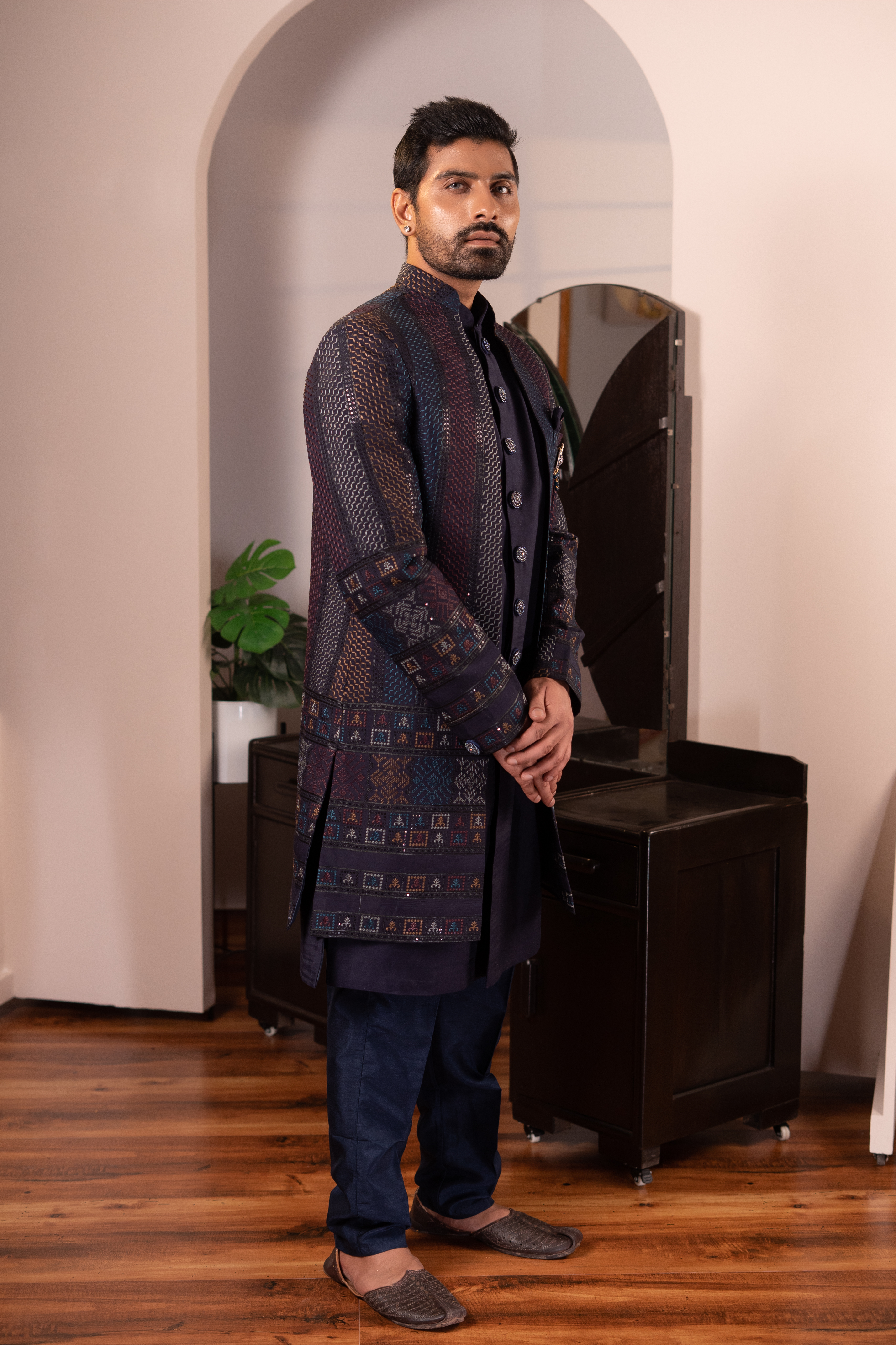 navy blue sherwani