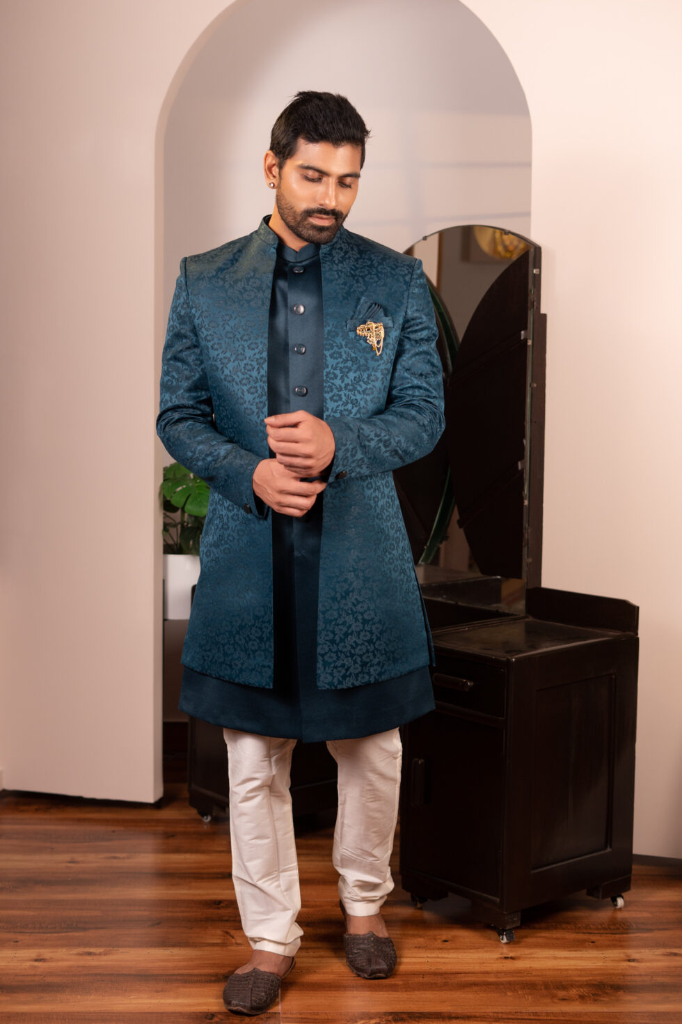 rust green sherwani