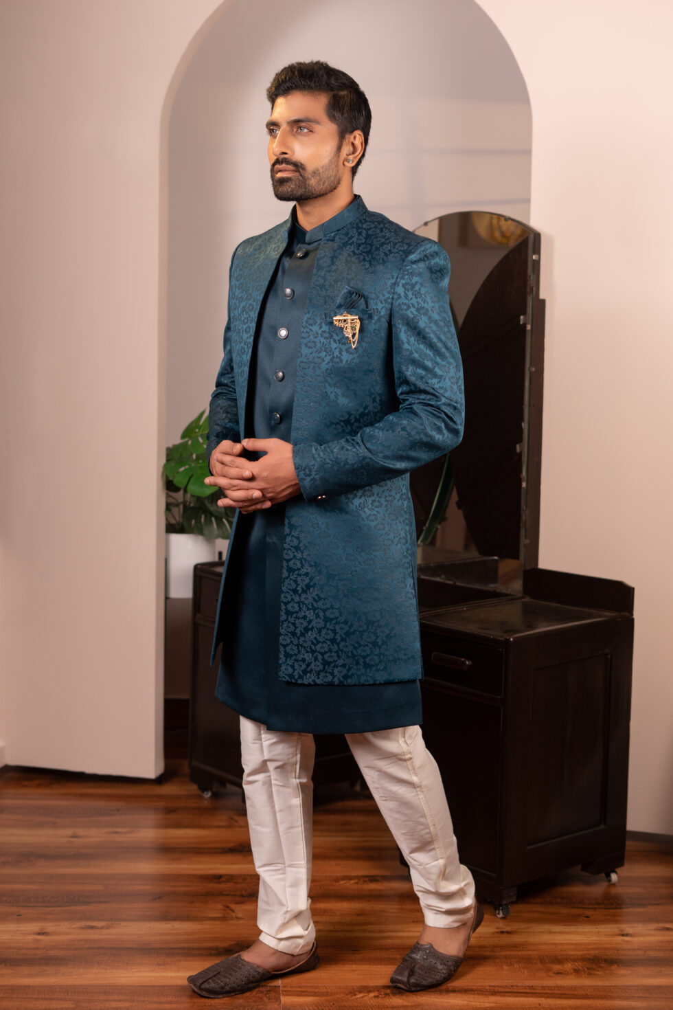 rust green sherwani